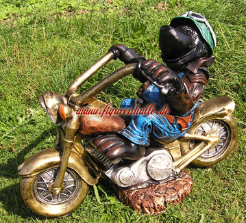 Maulwurf auf Motorrad Gartenfigur