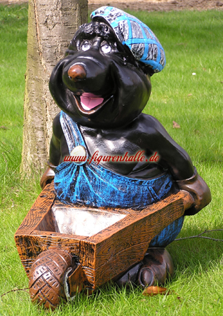 Maulwurf mit Schubkarre als Gartenfigur