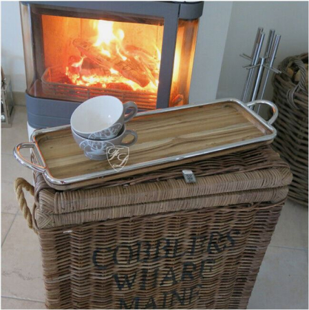 Tolles Massivholz Chrom Tablett