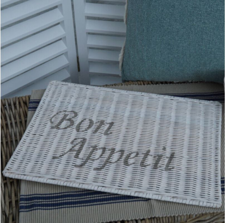Rattan Tischset Landhaus bon Appetit weiß
