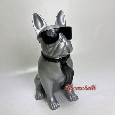 Silber Bulldogge mit Sonnenbrille Kunst Hunde Deko