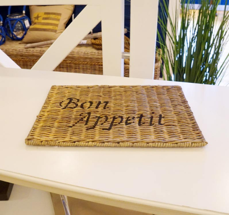 Rattan Tischset Landhaus bon Appetit weiß