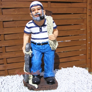 Seemann Dekofigur mit Fischernetz und Anker