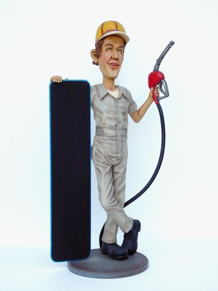 Petrol station attendant advertising figure