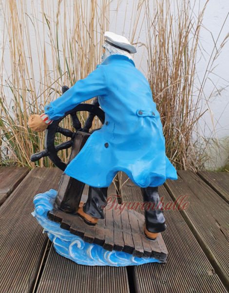 Kapitän lebensecht Skulptur mit Schiffs Steuerrad