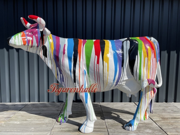 Lebensgroß Kuh Dekofigur bunt weiß