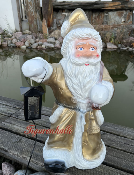Weihnachtsmann mit Laterne Spitzial Lackierung Gold Skulptur