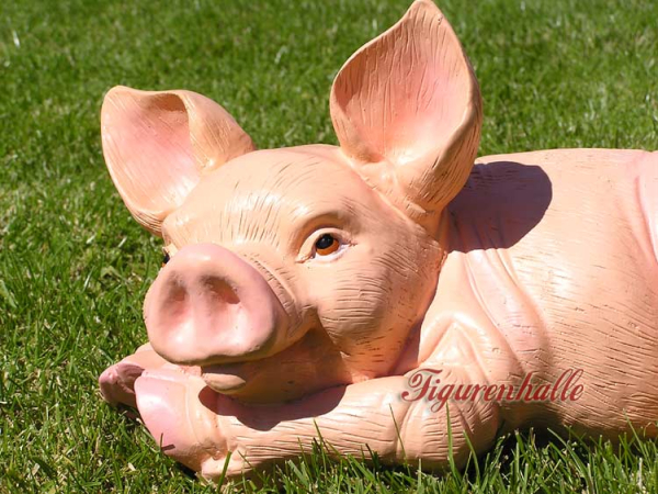 Super Süß Schwein liegend Gartenfigur