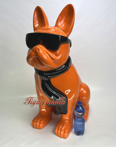 Orange French bulldog figurine with sunglasses