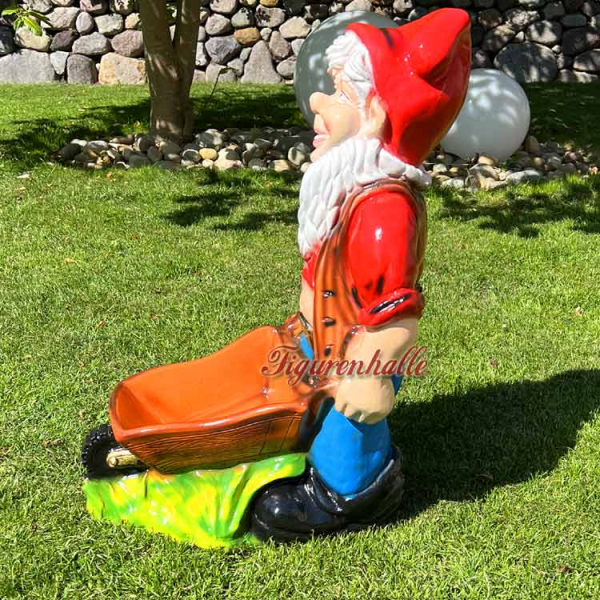 Arbeiter Zwerg mit Karre Gartenfigur