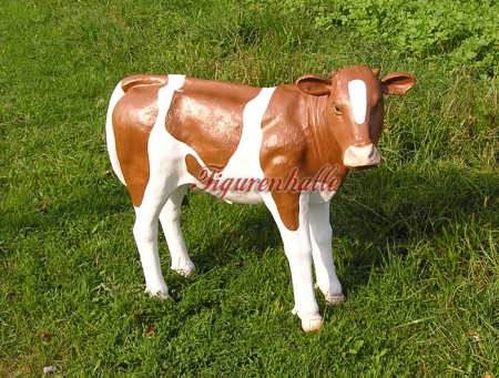 Preview: Kalb Figur lebensgroß braun bunt Dekofigur Preview: Gartenfigur Kalb braun weiß