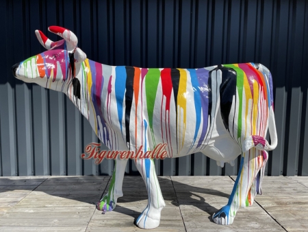 Preview: Lebensgroß Kuh Dekofigur bunt weiß