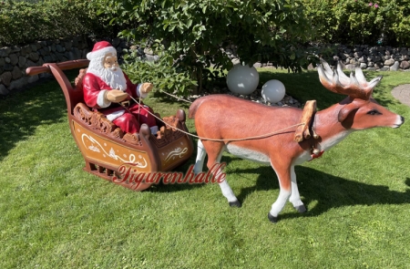 Preview: Weihnachtsgespann Rentier mit Schlitten Außendekoration