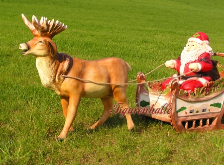 Preview: Weihnachtsmann im Schlitten mit Rentier Figuren