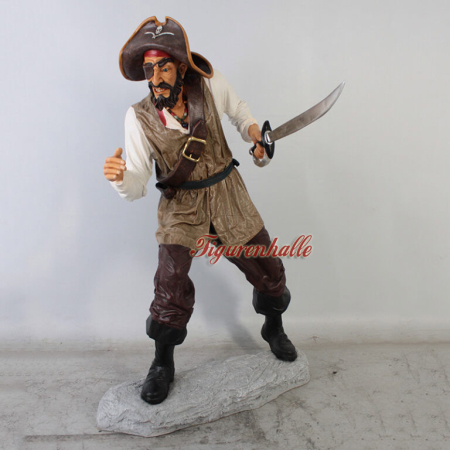 Preview: Pirat Karibik lebensgroß Figur mit Säbel Preview: Seeräuber und Statue