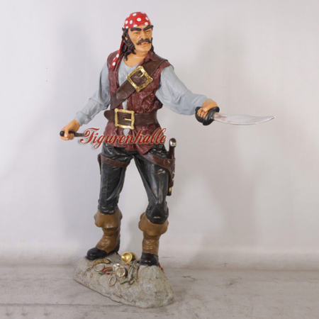 Preview: Karibik Pirat lebensgroß Figur mit Säbel Preview: Seeräuber Figur lebens groß