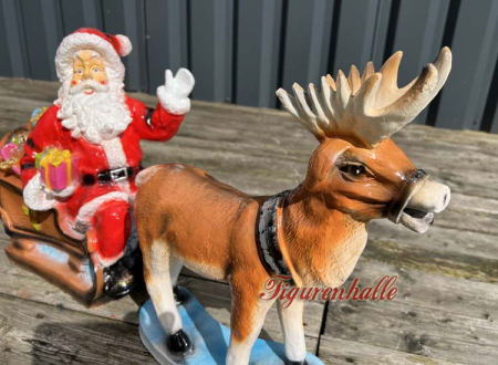 Preview: Weihnachts Elch mit Weihnachtsschlitten Figur