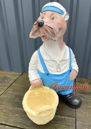 Preview: Robbe Seehund Gartenfigur mit Korb Preview: Dekofigur Robbe
