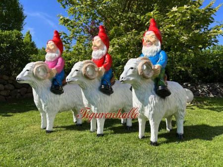 Preview: Lustig Gartenzwerg auf Steinbock oder Ziegenbock Figur