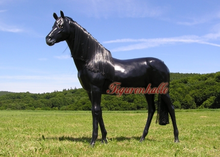 Preview: Schwarzes Pferd mit Kunst-Mähne Figur Preview: Deko Pferd mit Mähne