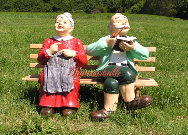 Oma & Opa Gartenfigur Rentener Bank Figur